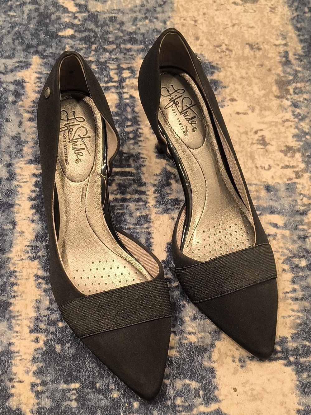 Life Stride Women's Black Pointed Toe Slingback Flats